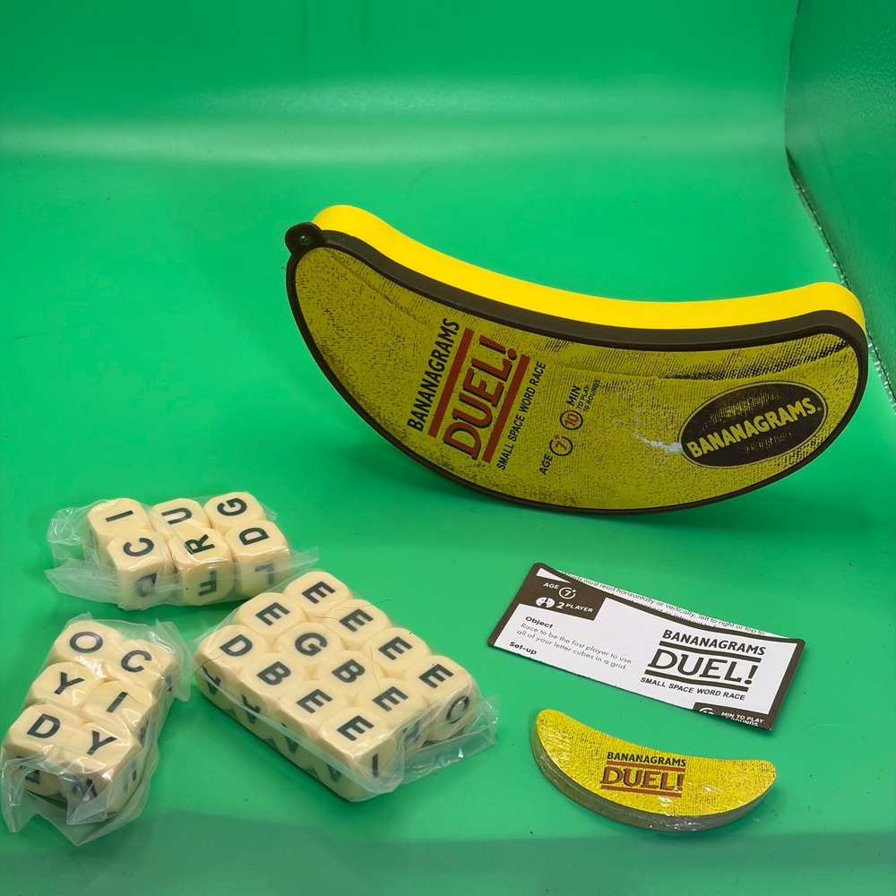Bananagrams Duel Word Game COMPLETE Factory Sealed Pieces 2-Player Race Dice NEW